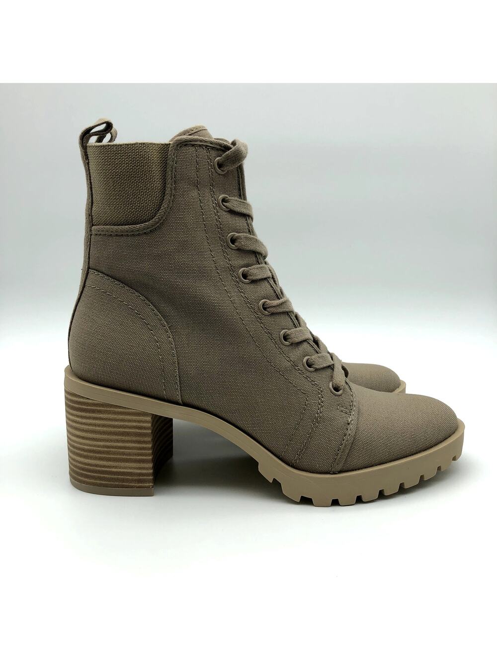 Dolce Vita Womens Combat Boots Size 9 Tan Canvas Stacked Heel NWOB
